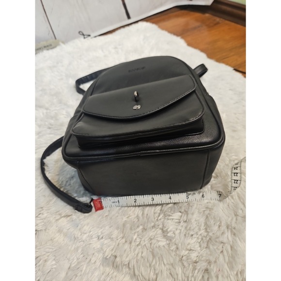 ECOSUSI Black Faux Leather Mini Backpack Convertible Straps Flap Pocket - Picture 10 of 13